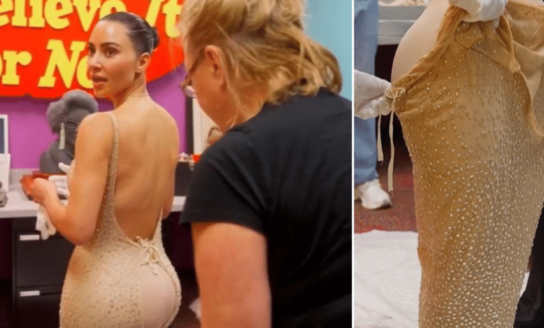 Kim Kardashian regaña a guarura que pisó su vestido