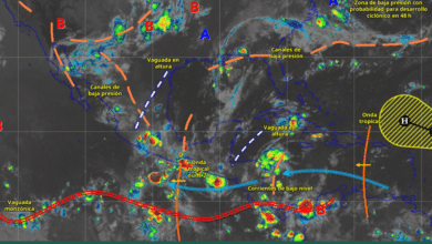 Este día, el monzón mexicano, en combinación con inestabilidad atmosférica, originarán lluvias puntuales intensas en el sur de Sinaloa y Nayarit; lluvias fuertes a muy fuertes en el noroeste del país.