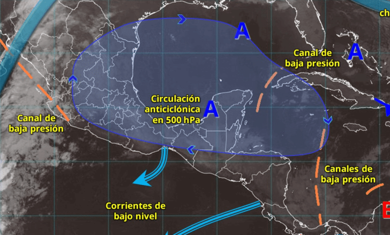 Para hoy, una circulación ciclónica en niveles medios y altos de la atmósfera y una vaguada en altura, se desplazarán lentamente sobre el noroeste y norte del territorio nacional.