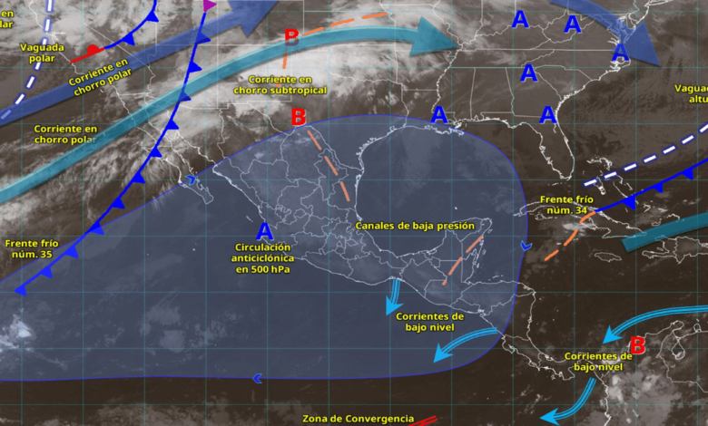 Frente frío 35 provocará chubascos, lluvias fuertes y rachas intensas de viento en el noroeste de México