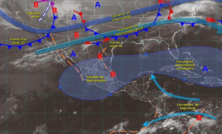 Frente frío 37 provocará vientos fuertes en el noroeste y persistirá ambiente caluroso en gran parte de México