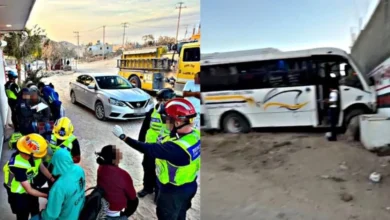 Fuerte choque de camión urbano deja daños materiales y lesionados