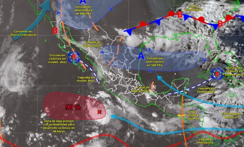 Pronóstico del clima: fuerte lluvias por circulaciones ciclónicas y canales de baja presión (Imagen de Conagua)