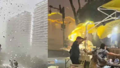 impactante tornado azota china; captan momento en que un poste cae frente a un restaurante