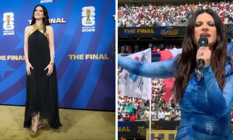 laura pausini emociona en la ceremonia de clausura del mundial 2026 junto a robbie williams y nicole scherzinger