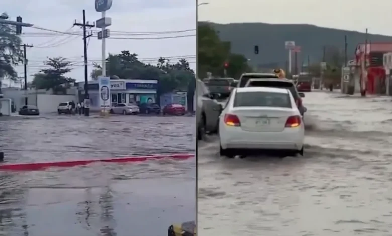 Inundaciones y caos vial en Los Cabos por fuertes lluvias (Fotos de redes sociales)